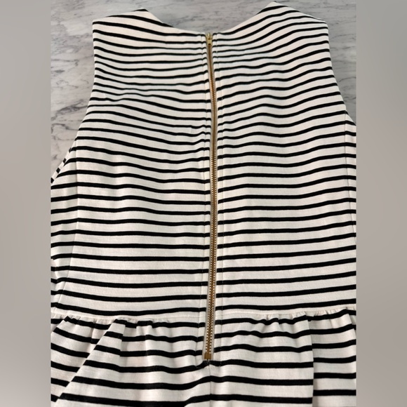 J. Crew Factory Striped Pleated Ponte Dress Zip Back Sz L Black & White Stripe - Picture 8 of 10